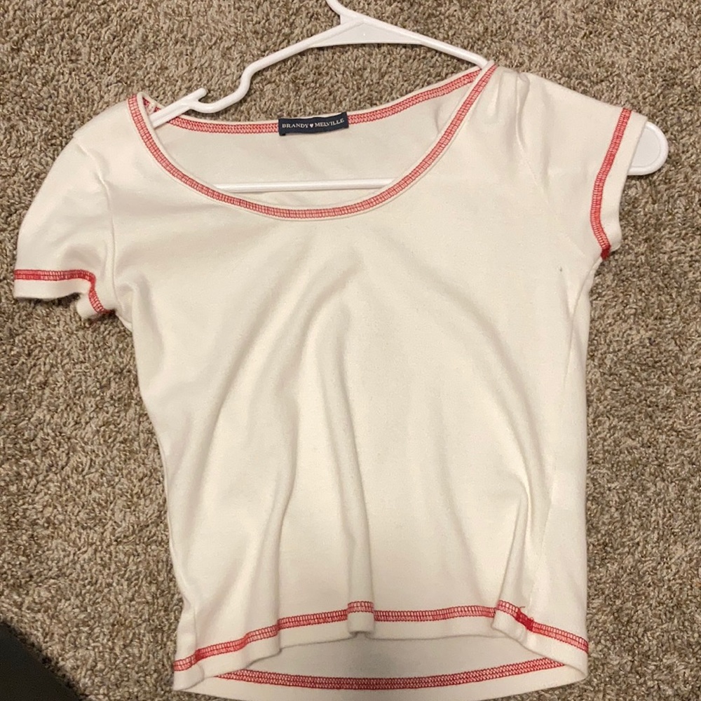 white crop top with red lining